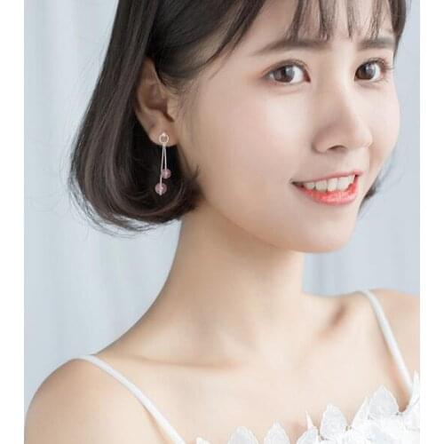 Authentic Real 100% 925 Sterling Silver fine Jewelry Natural Rose Strawberry Quartz tassel Earrings long dangle gtle2318