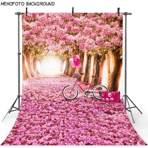 MEHOFOTO Background Wedding Photography Backdrops for Photocall Boda Birthday Party Theme Backdrop Romantic Pink Flowers Bike