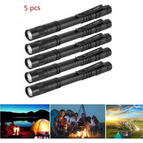 HobbyLane 5Pcs Mini Waterproof Aluminium Alloy Pen Shape Flashlight with Clip