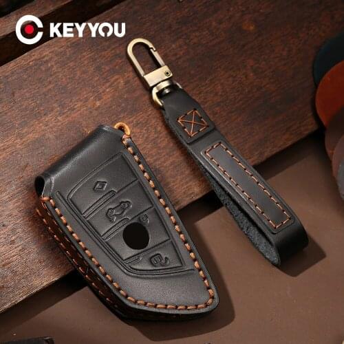 KEYYOU For BMW 1 2 7 Series X1 X5 X6 X5M F16 X6M F15 X6 G30 7 Series G11 X1 F48 F39 F Class Leather Car Key Case