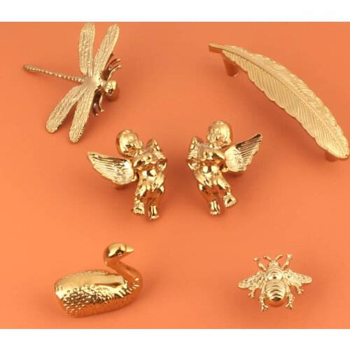 Creative Handle Brass Light Luxury Drawer Swan Bee Handle Nordic Wardrobe Personality Golden Feather Angel Handle