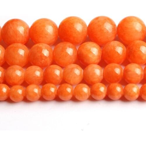 Round Stone Beads Orange Jades 6/8/10/12mm Loose Spacer Perles Beads for DIY Bracelet Jewelry Making Needlework 15" Strand