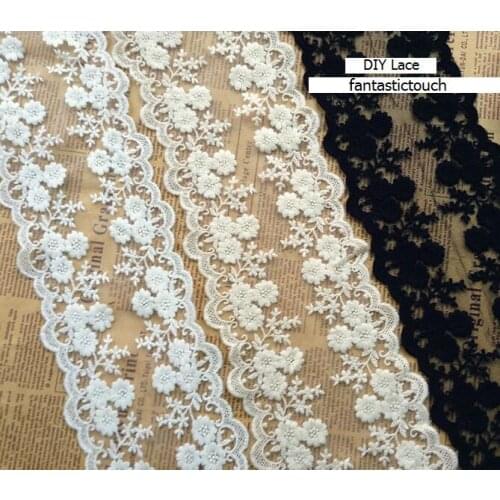2 Yards 11cm Off White Black Beige Mesh Bilateral Lace Trimming Wedding Embroidery Lace Trim Fabric for Bridal Gown Dresses