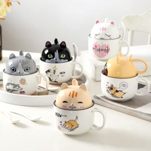 Ceramic Cup with Lid Spoon Cute Large Capacity Coffee Mug Personality Creative Trend Couple Cup Male and Female Student Gift Cup