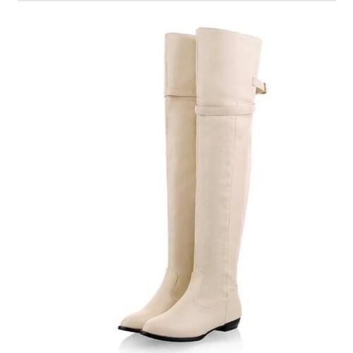 Oversized Low-Heel Long Loafers Super Thick Warm Winter Plush Over-The-Knee Boots Womens Long Boots With Belt Buckle 2022