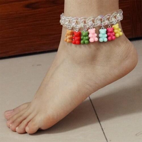 Handmade 7 Colors Cute Cartoon Bear Chain Anklet, Candy Color Pendant Bracelet For Women&Girl Daily Jewelry Party Gifts