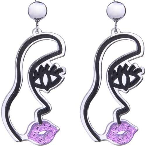 Trendy Cute Cartoon Face Big Eye Sexy Mouth Earrings Women Fashion Charming Acrylic Earrings 2019 Earbob Jewelry Gift E19039