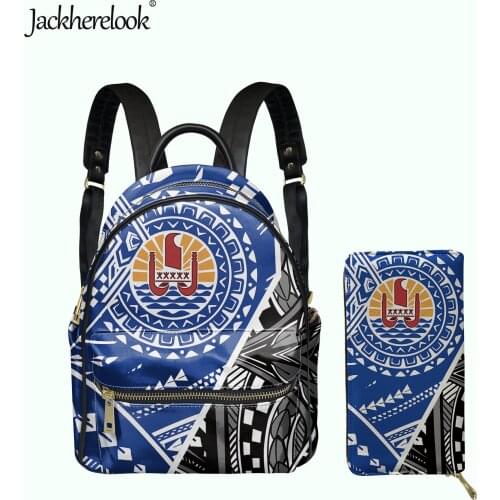 Jackherelook Tahiti Polynesian Print Fashion PU Small Backpack Clutch Wallet for Lady Girls Mini Campus Schoolbag Female Satchel