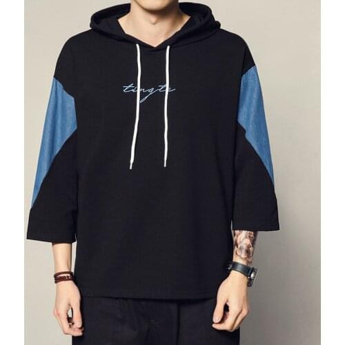 2021 Spring and autumn new retro original youth t shirt Seven-point sleeve large size hooded mens t-shirt thin section H011
