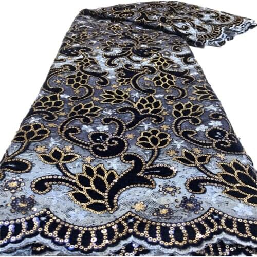 Nigerian Mesh Net Lace Fabric African Sequins Lace Fabric High Quality French Mesh Lace Fabric with Sequins FJ-225
