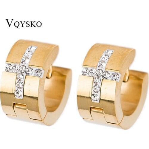 Wholesale Two Color Fashion 316L Stainless Steel Jewelry Cross Crystal Wedding Earrings for women