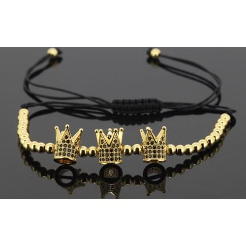 Wholesale Fashion Jewelry Crown Beaded Charm Macrame Bracelets With AAA Grade Zircon Pave Bangle for Men Women Pulseras Mujer