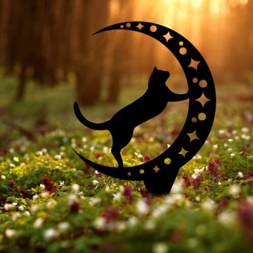 Art Outdoor Kitten Metal Statue Peg 2D Cat Figure Ground Insert Decor For Yard Decor Gift Manor Lawn Black Garden Decoration