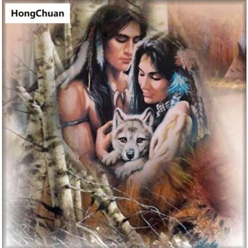 Tribal Couple Lovers Art 5D Square/Round Diamond Embroidered Mosaic Cross Diamond Painting Home Decoration Mural New Year Gift