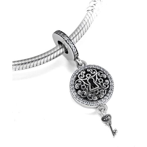 Fits For Pandora Charms Bracelets Regal Love Key Dangle Beads with Clear CZ 100% 925 Sterling-Silver-Jewelry Free Shipping