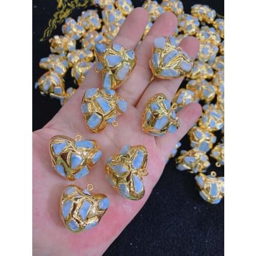 New Jewelry Finding Heart Jasper Pendant For Jewelry Necklace Making DIY Jewelry Accessories 10pcs 24k Blue