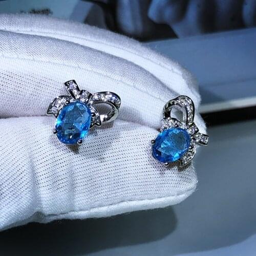 QTT Delicate Cute Blue Cubic Zirconia Brand New Wedding Engagement Stud Earrings for Women Fine Jewelry Birthday Gifts
