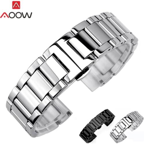 3 Pointer Stainless Steel Watchband 18mm 20mm 22mm 24mm Polished Matte Deployment Buckle Replacement Bracelet Watch Band Strap