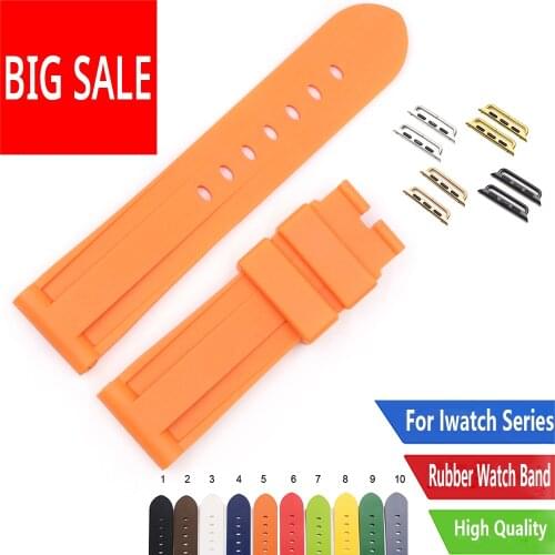 CARLYWET 38 40 42 44mm Pure Blue Orange Silicone Rubber Replacement Wrist Watchband Strap Loops For Iwatch Series 4/3/2/1
