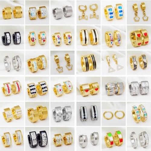 Random Design 36 PairsTiny Black Gold-Color Earrings Small Stainless Steel Hoop Earrings for Women Girls Wholesale Jewelry