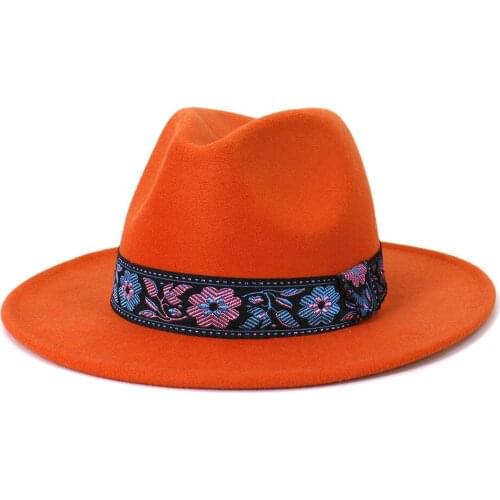 New Vintage China Style Hat Belt Solid Wide Brim Fedora Hat Panama Jazz Unisex Church Wedding Fedora Hats Wool Felt Caps