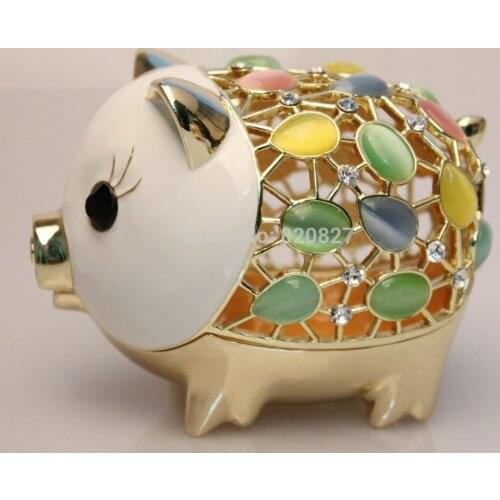 Lovely Newest Hot Cute Pig Cosmetic Box Jewelry Trinket Gift Storage Box Ornaments Box, White & Rose Golde, 7.8*5.5*5.3 CM