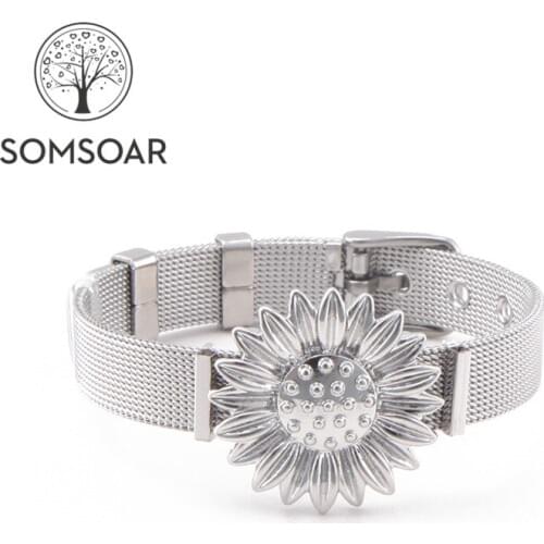 Somsoar 7 style mixed Silvering Single Big Charms Stainless Steel Mesh Bracelet Set with 2pcs Rubber preventer Dropshipping