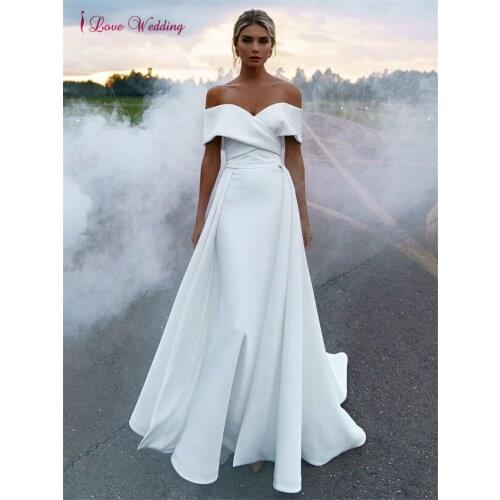 Mermaid Wedding Dress with Detachable Train 2021 White Satin Sweetheart Off the Shoulder Bridal Gown Princess Wedding Party Gown