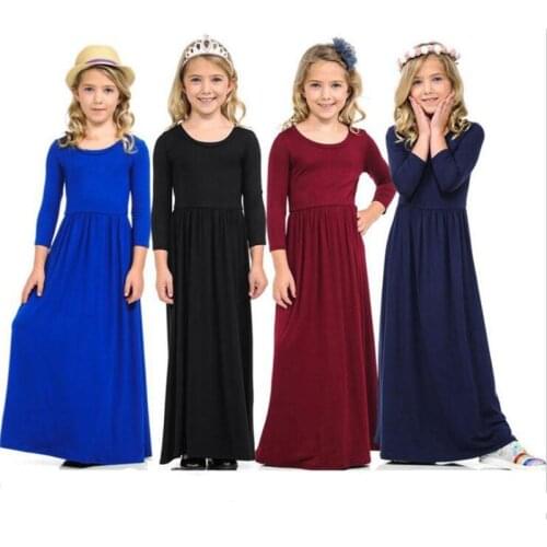 Solid Color Baby Kids Dresses for Girls Clothes 2021 New Princess Long-sleeve Elegant Wedding Party Dress 2-10Y