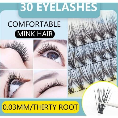 Ultra Thin 0.03 Thick 30 Roots Pro Makeup Individual Eyelashes Cluster Grafting Fake False Mink Eyelash Extension Volume Ci