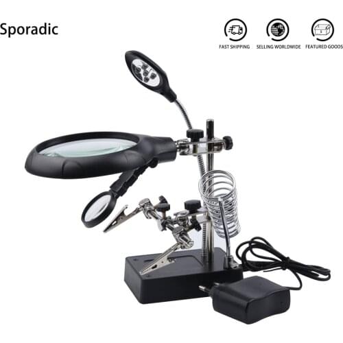 Welding Magnifying Glass With LED Light 2.5X-10X lens Auxiliary Clip Loupe Desktop Magnifier Third Hand Soldering Station Tools