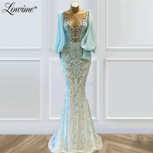 Saudi Arabia Applique Beaded Evening Dresses Robe De Soiree 2021 Long Sleeves Mermaid Celebrity Dress Party Gowns For Weddings