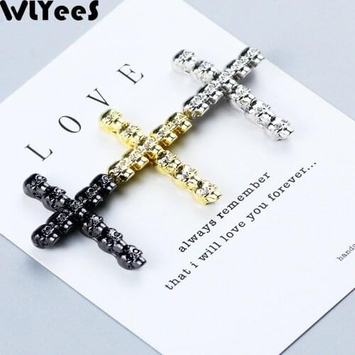 WLYeeS 2pcs CZ Skull Cross Pendant Charm Copper bead white zircon Metal Spacer Loose bead supply For Jewelry bracelet making DIY