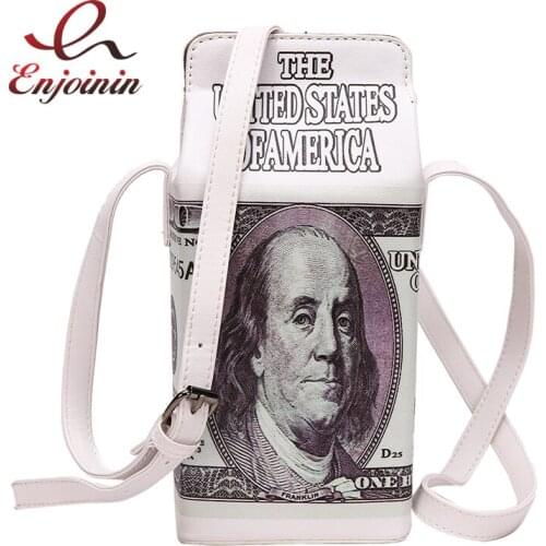 Fun Dollar Design Money Bag Milk Box Crossbody Bag for Women Fashion Purses and Handbags Shoulder Bag Girls Pu Clutch Bag