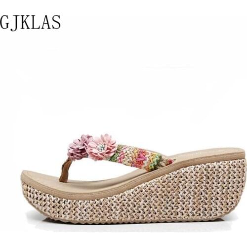 Bohemian Style Women Flipflops Ladies Platform Slippers Summer High Heel Shoes Platforms Women Wedges Slippers Seaside Sandals