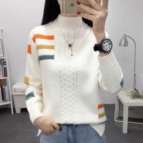 Autumn And Winter 2021 New Sweater Women Half High Collar Loose And Thickened Pullover Womens Long Sleeve Style Knitted Bottom