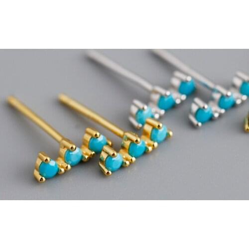 1Pair Piercing 925 Sterling Silver Stud Earrings for Women 2020 Trend Jewelry Blue Turquoise Zircon Earrings Gifts to Girlfriend