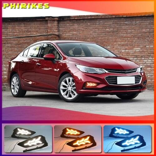 2PCS LED Daytime Running Light For Chevrolet Cruze 2016 2017 2018 Dynamic Yellow Turn Signal Relay Waterproof Car 12V DRL Lamp