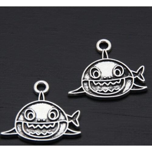 20pcs Silver Color Sea Shark Charms Nautical Fish Pendant Necklaces Bracelet Handmade Jewelry Supplies 11x19mm A3405