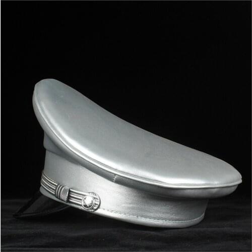 3 Big Size Germany Officer Visor Cap Army Hat Cortical Leather Military Hats Police Cap Cosplay Halloween Hat