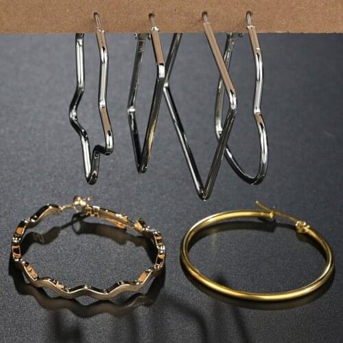 30-100MM Trendy Large Small Circle Earrings for Women & Girl Big Smooth Square/Heart/Wave/Star Brand Loop Earrings Jewelry