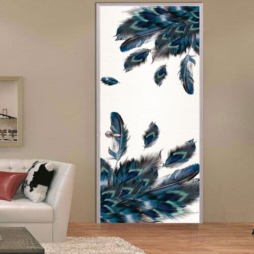 3D Peacock Animals Door Stickers For Living Room Bedroom Langscape Vinyl Waterproof Wallpaper Adhesive Home Decor Decal 77x200c