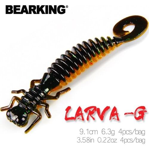BEARKING Larva Soft Lures 9.1cm 6.3g 4pcs Artificial Lures Fishing Worm Silicone Bass Pike Minnow Swimbait Jigging Plastic Baits