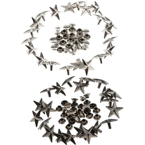 40Pcs 1/2" Star Shape Rivets Metal Studs Press Buttons For Leather Bag Clothing Crafts
