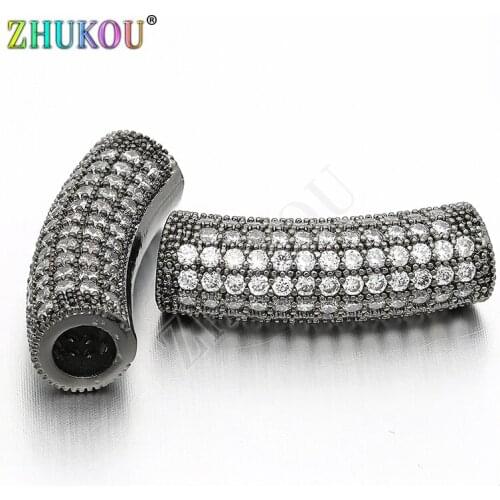 7*24mm Brass Cubic Zirconia Curved Tube Spacer Beads for DIY Jewelry Bracelet Necklace Making, Hole: 4mm, Model: VW6