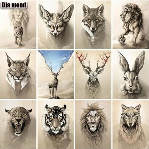 5D DIY Diamond Painting Animals Full Square Deer Lion Mosaic Diamond Embroidery Fox Rabbit Animal Cross Stitch Home Decoration