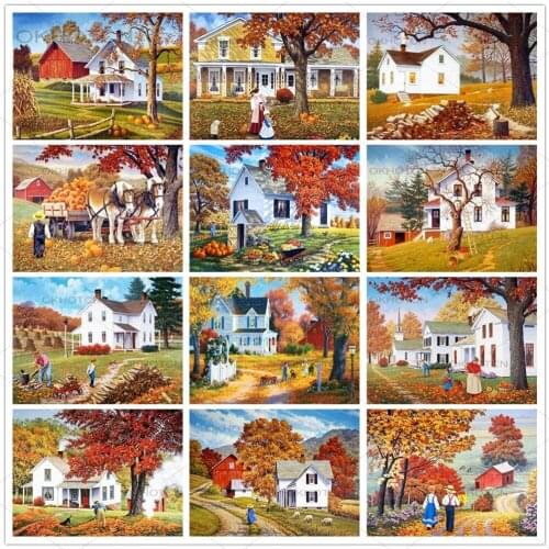 Diamond Painting Autumn Scenery Bedroom Decoration Art Diy Diamond Embroidery Farm Landscape Cross Stitch Mosaic Art Decal