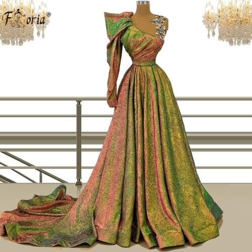 Shiny Fabric A Line Long Evening Dresses Crystals Dubai Arabic Prom Formal Dress Black Girls Graduation Party Gowns Wedding