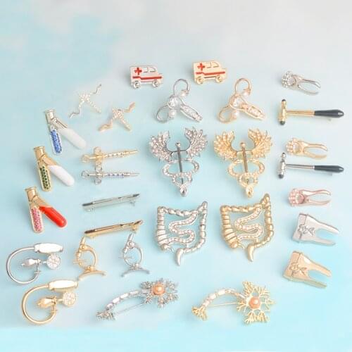 Nurse Doctor Pins Brooches Blood Pressure Meter Neuron Ambulance Uterus Caduceus Massage Reflex Hammer Medical jewelry