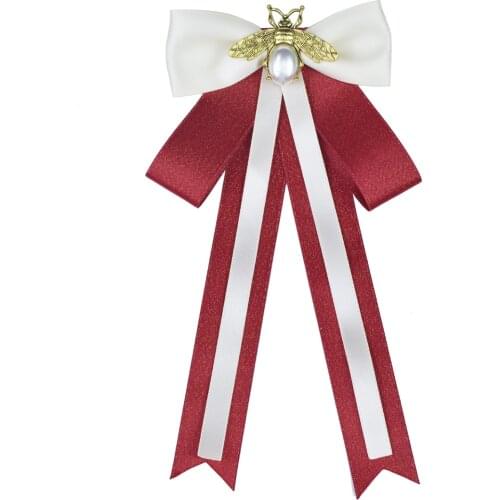 Retro Bee Bows Brooch Pins Ribbon Fabric Bow Tie Lapel Pin Shirt Collar Fashion Jewelry Brooches for Women Clothing Accessories